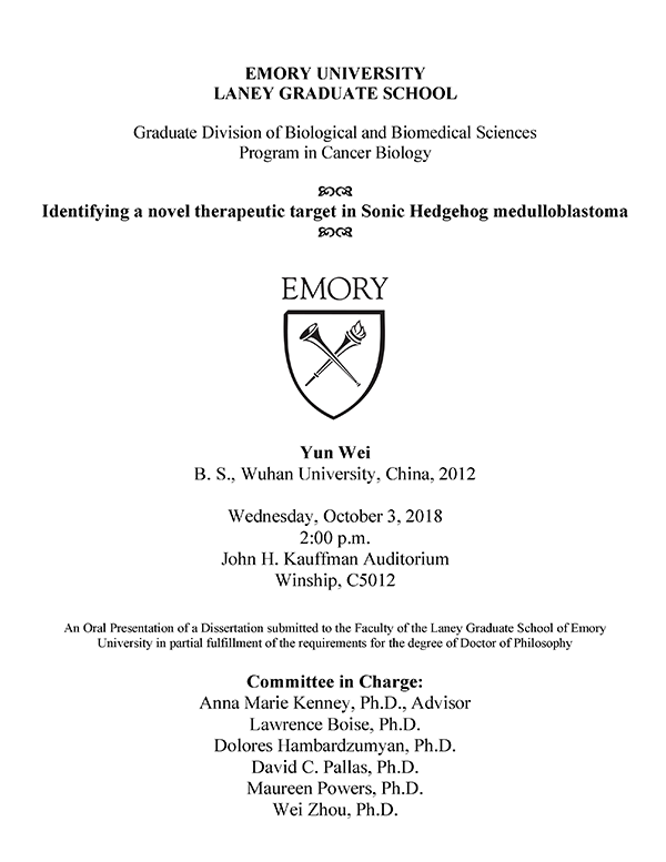 Flyer - Yun Wei Dissertation Defense