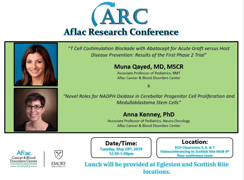 Flyer - Aflac Research Conference with Drs. Muna Qayed and Anna Kenney