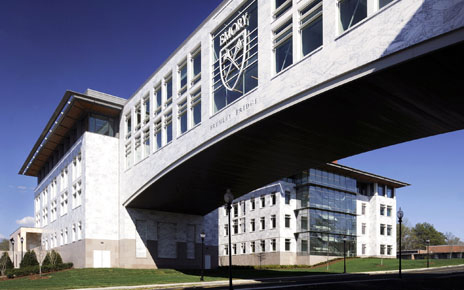 Exterior photo of Brumley Bridge connected to Emory's Health Sciences Research Building