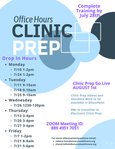 Colorful graphic with dates and times of office hours